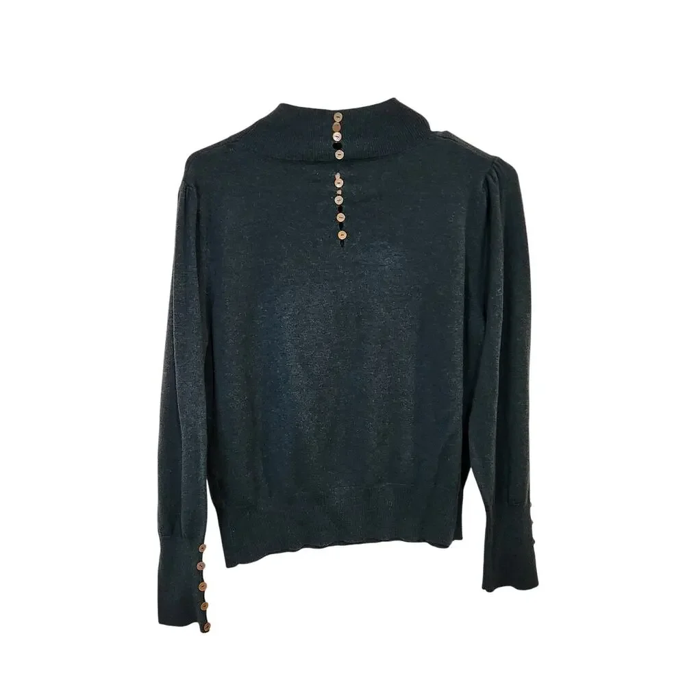 Molly Bracken Navy Blue Casual Long Sleeve Pullover Mock Neck Sweater Large